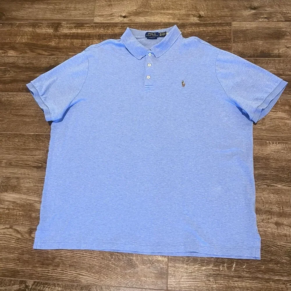 Polo Ralph Lauren Polo Shirt Mens 2XL Blue Short Sleeve Flesh Pony Classic Fit - Picture 4 of 6